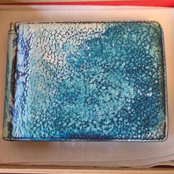 Christian Louboutin Bifold Money Clip Wallet Blue White Leather Studs with Box - Picture 7 of 8